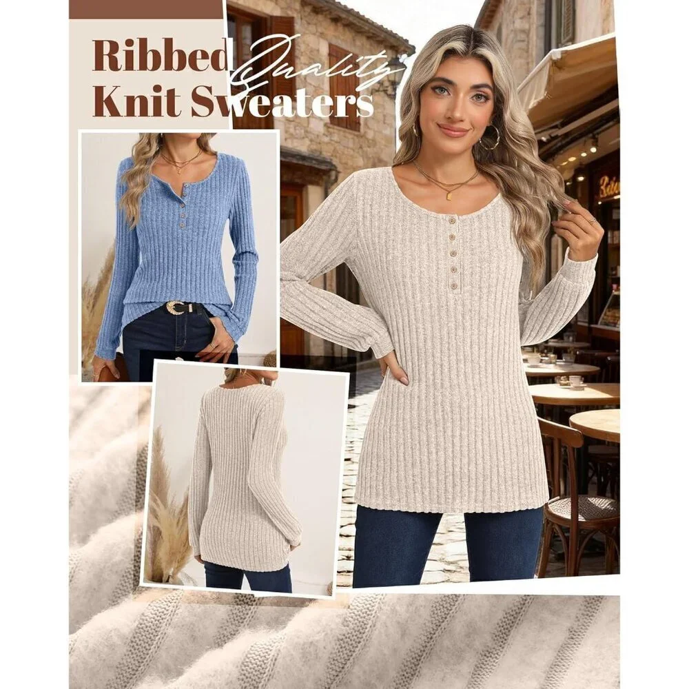 Women's Lightweight Sweaters Long Sleeve Knit Tops Casual Tunics 2 Pcs